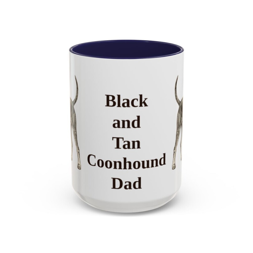 15oz Black and Tan Coonhound Dog Dad Mug, Navy, front view