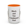 15oz Black and Tan Coonhound Dog Dad Mug, Orange, front view
