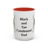 15oz Black and Tan Coonhound Dog Dad Mug, Red, front view