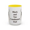 15oz Black and Tan Coonhound Dog Dad Mug, Yellow, front view