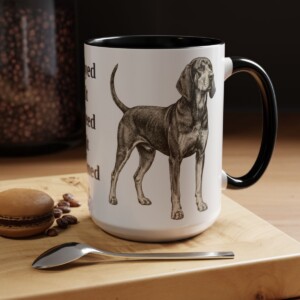 15oz Funny Black and Tan Coonhound Mug, Black, lifestyle photo