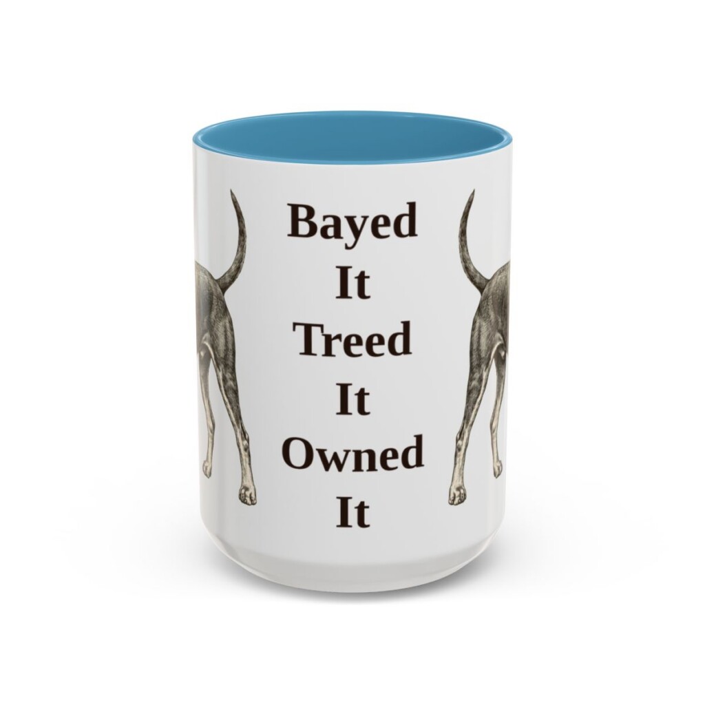 15oz Funny Black and Tan Coonhound Mug, Light Blue, front view