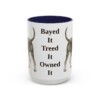 15oz Funny Black and Tan Coonhound Mug, Navy, front view