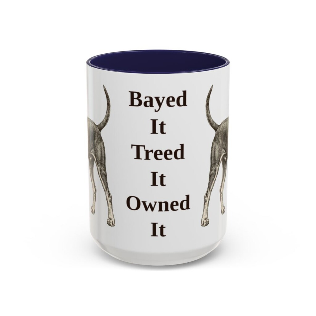 15oz Funny Black and Tan Coonhound Mug, Navy, front view