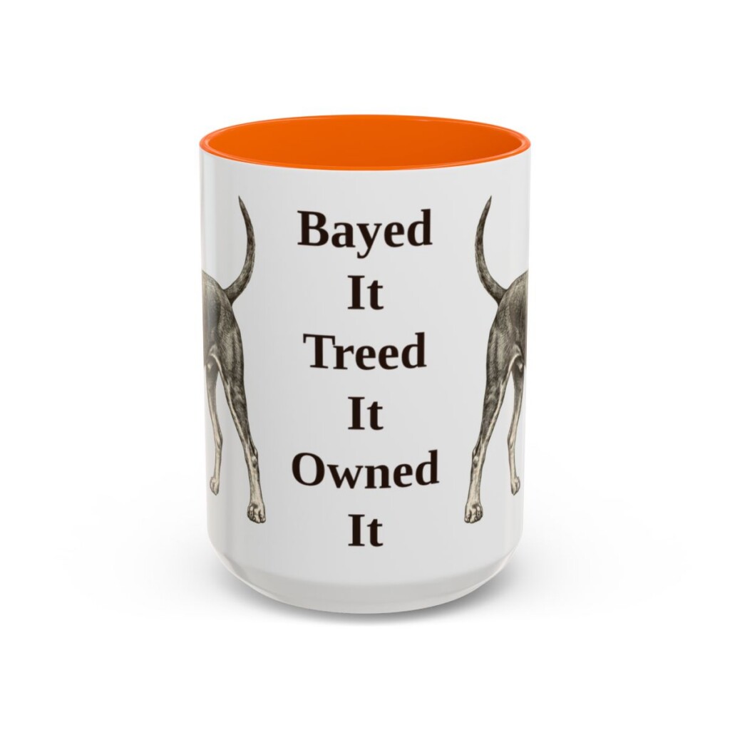 15oz Funny Black and Tan Coonhound Mug, Orange, front view