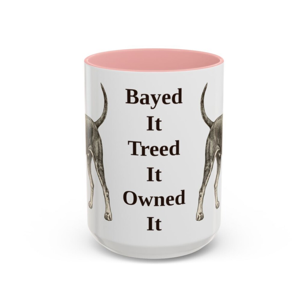 15oz Funny Black and Tan Coonhound Mug, Pink, front view