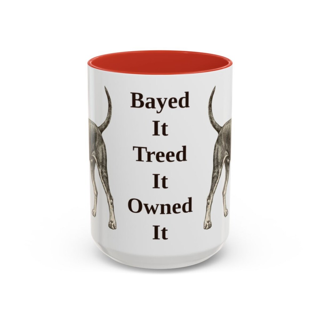 15oz Funny Black and Tan Coonhound Mug, Red, front view