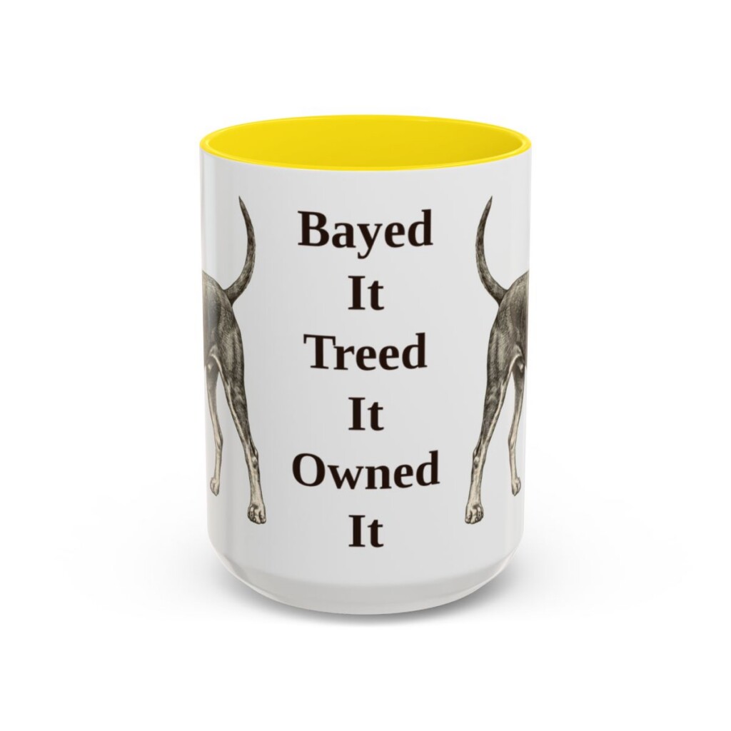15oz Funny Black and Tan Coonhound Mug, Yellow, front view