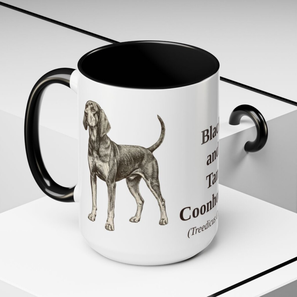 15oz Black and Tan Coonhound Latin Mug, Black, lifestyle photo