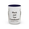 15oz Black and Tan Coonhound Latin Mug, Navy, front view