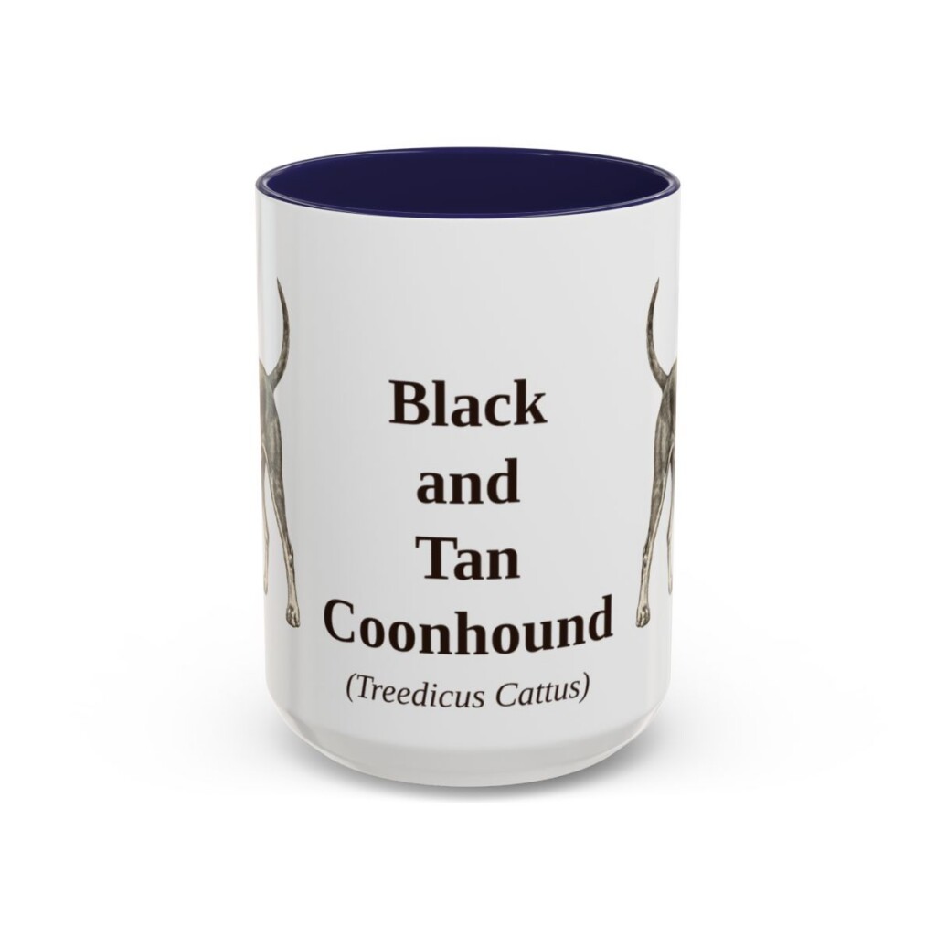 15oz Black and Tan Coonhound Latin Mug, Navy, front view