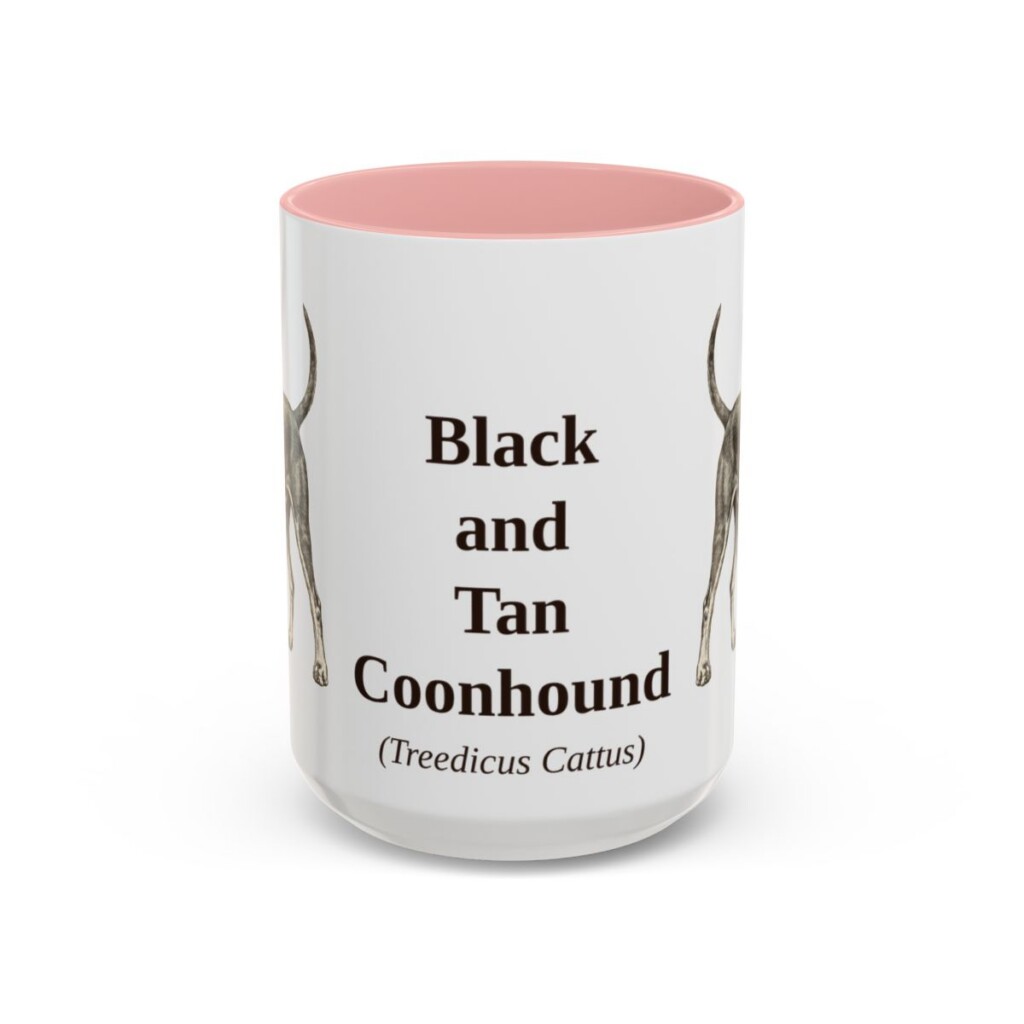 15oz Black and Tan Coonhound Latin Mug, Pink, front view