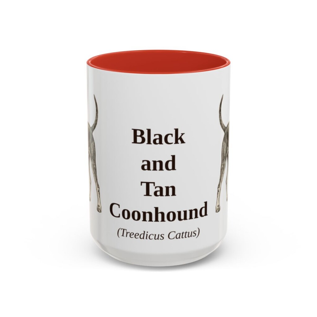 15oz Black and Tan Coonhound Latin Mug, Red, front view