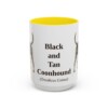 15oz Black and Tan Coonhound Latin Mug, Yellow, front view