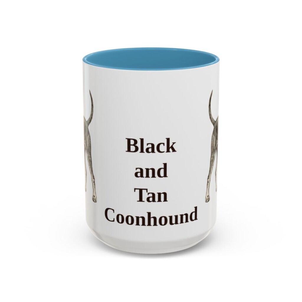 15oz Black and Tan Coonhound Mug, Light Blue, front view