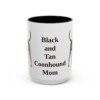 15oz Black and Tan Coonhound Dog Mom Mug, Black, front view