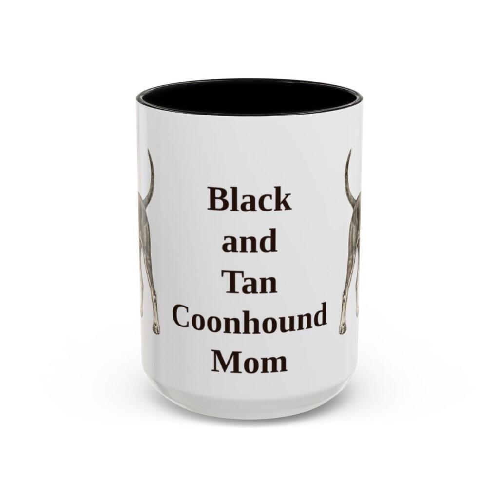 15oz Black and Tan Coonhound Dog Mom Mug, Black, front view