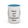 15oz Black and Tan Coonhound Dog Mom Mug, Light Blue, front view