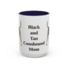 15oz Black and Tan Coonhound Dog Mom Mug, Navy, front view