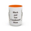 15oz Black and Tan Coonhound Dog Mom Mug, Orange, front view