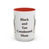 15oz Black and Tan Coonhound Dog Mom Mug, Red, front view