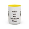 15oz Black and Tan Coonhound Dog Mom Mug, Yellow, front view
