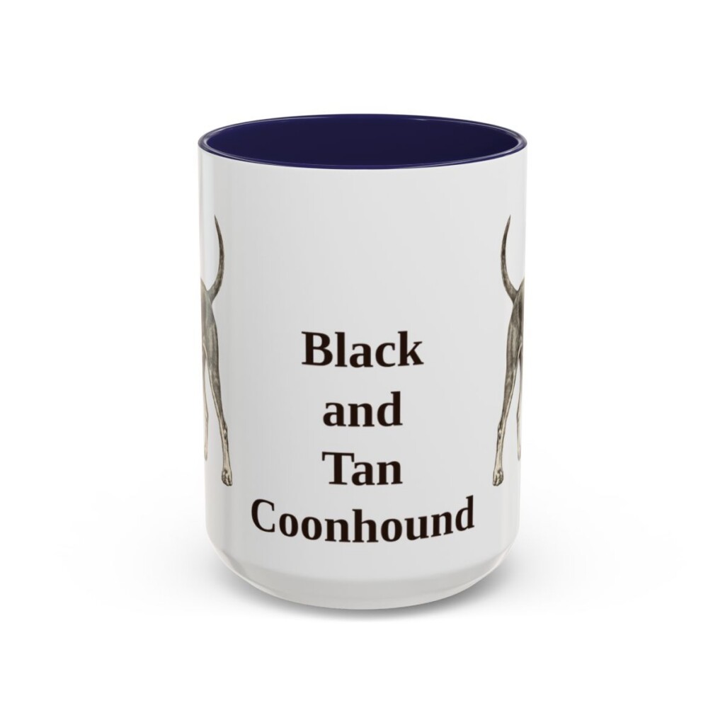 15oz Black and Tan Coonhound Mug, Navy, front view