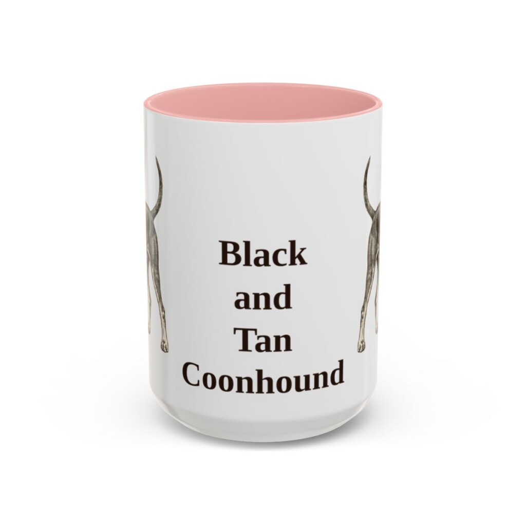 15oz Black and Tan Coonhound Mug, Pink, front view