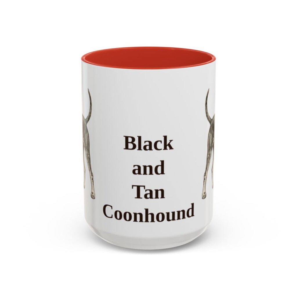 15oz Black and Tan Coonhound Mug, Red, front view