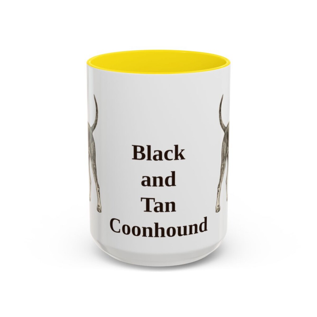15oz Black and Tan Coonhound Mug, Yellow, front view