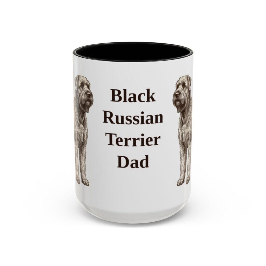 15oz Black Russian Terrier Dog Dad Mug, Black, front view