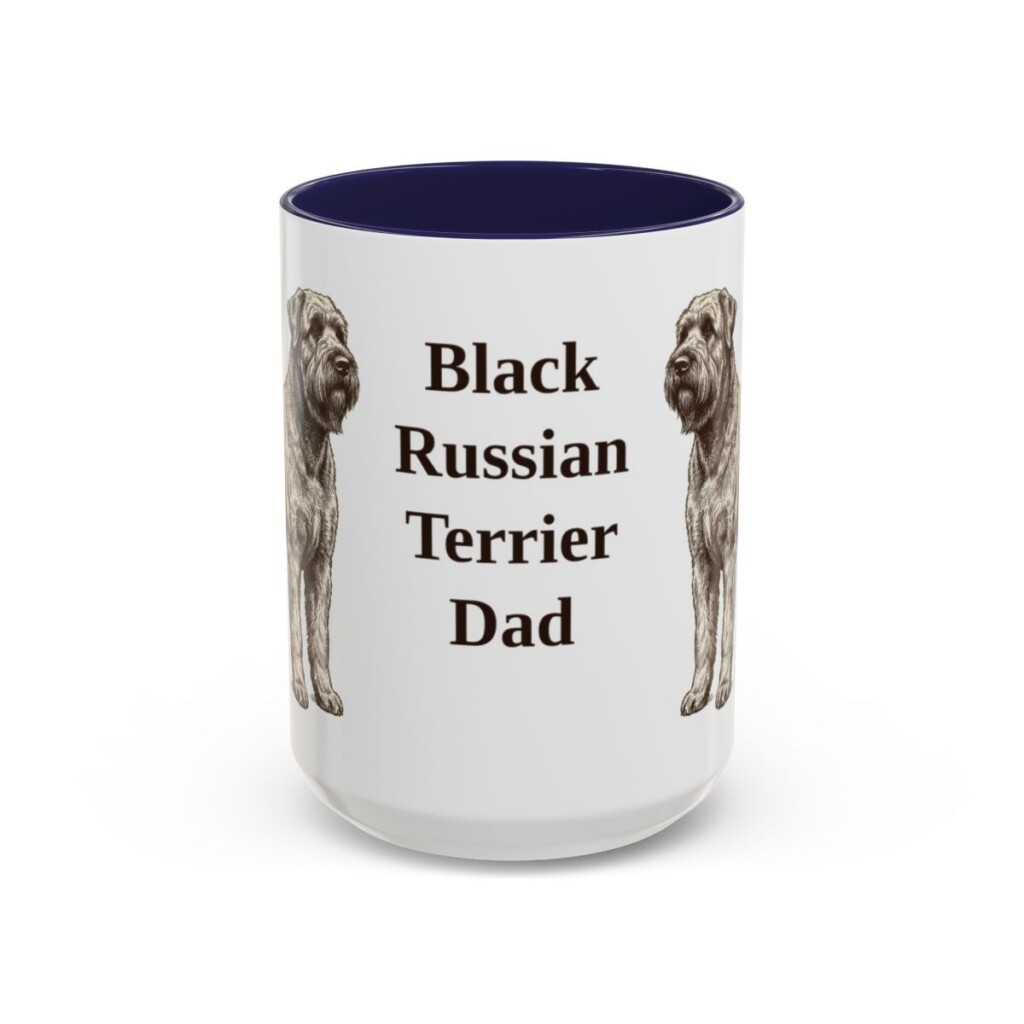 15oz Black Russian Terrier Dog Dad Mug, Navy, front view