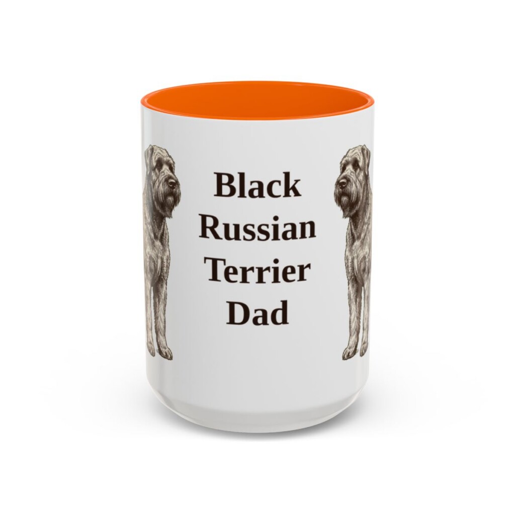15oz Black Russian Terrier Dog Dad Mug, Orange, front view