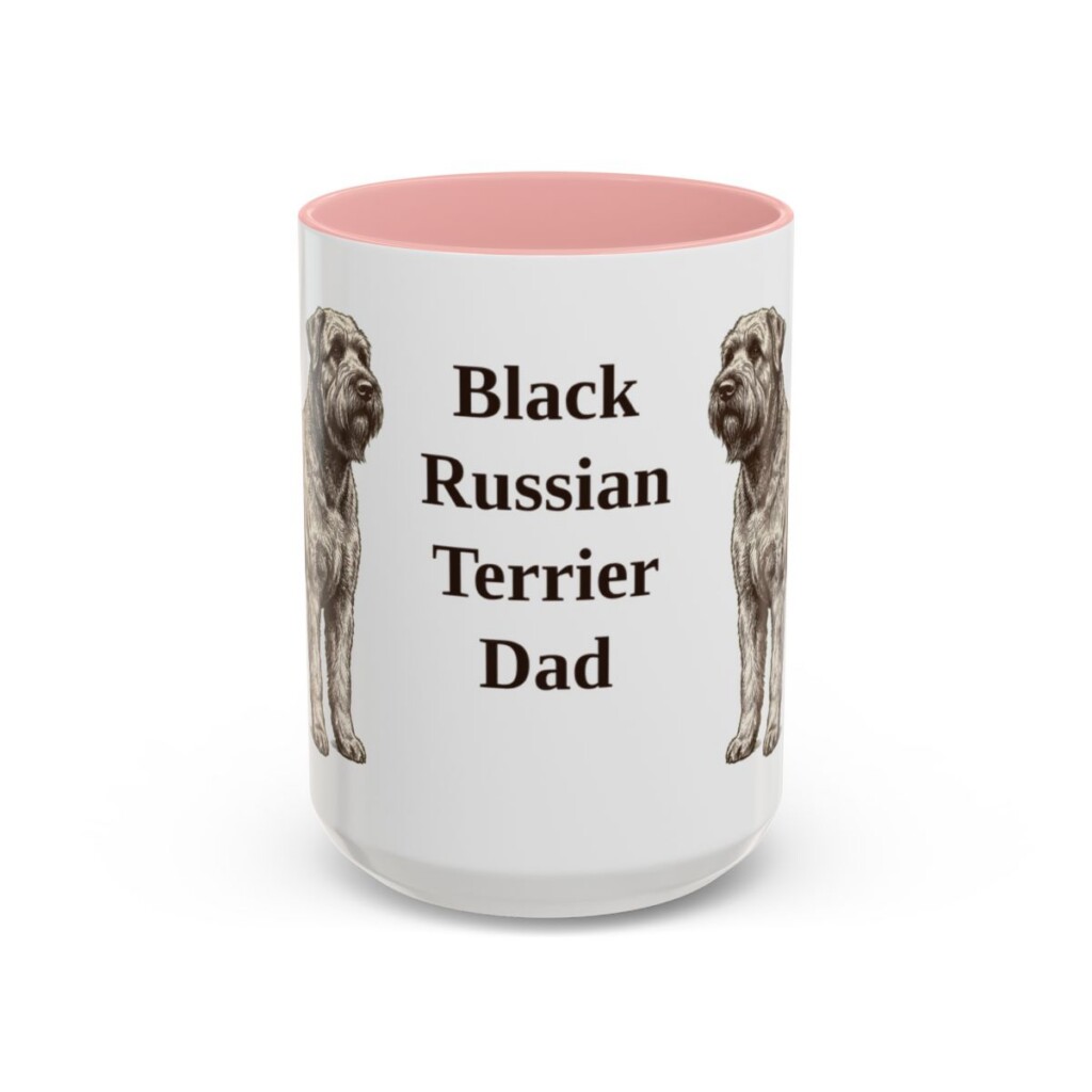15oz Black Russian Terrier Dog Dad Mug, Pink, front view