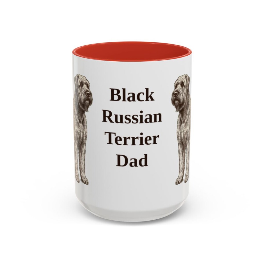 15oz Black Russian Terrier Dog Dad Mug, Red, front view