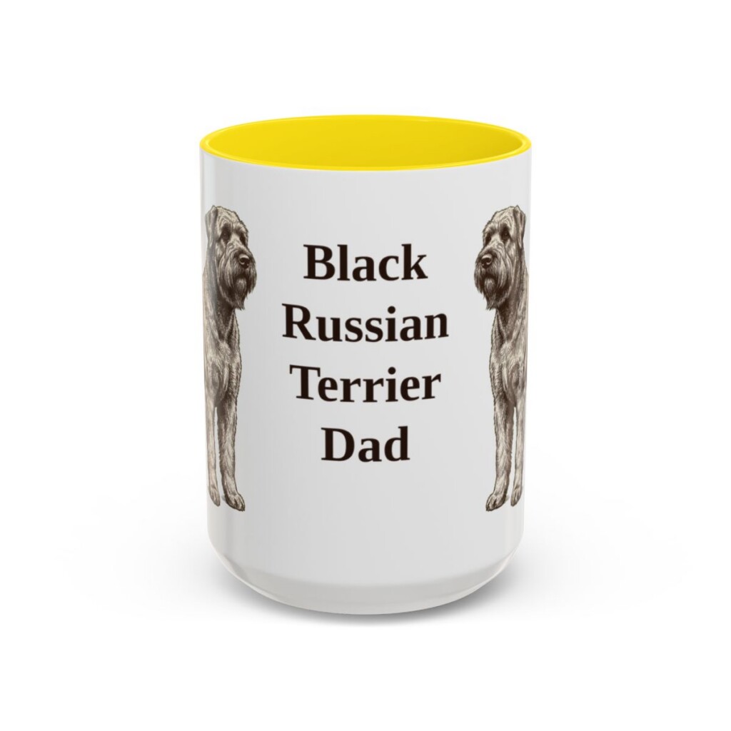 15oz Black Russian Terrier Dog Dad Mug, Yellow, front view