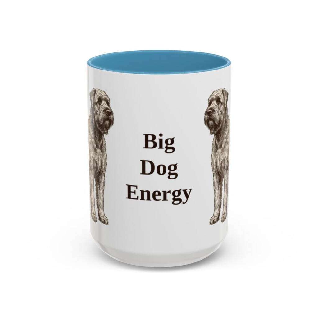 15oz Funny Black Russian Terrier Mug, Light Blue, front view