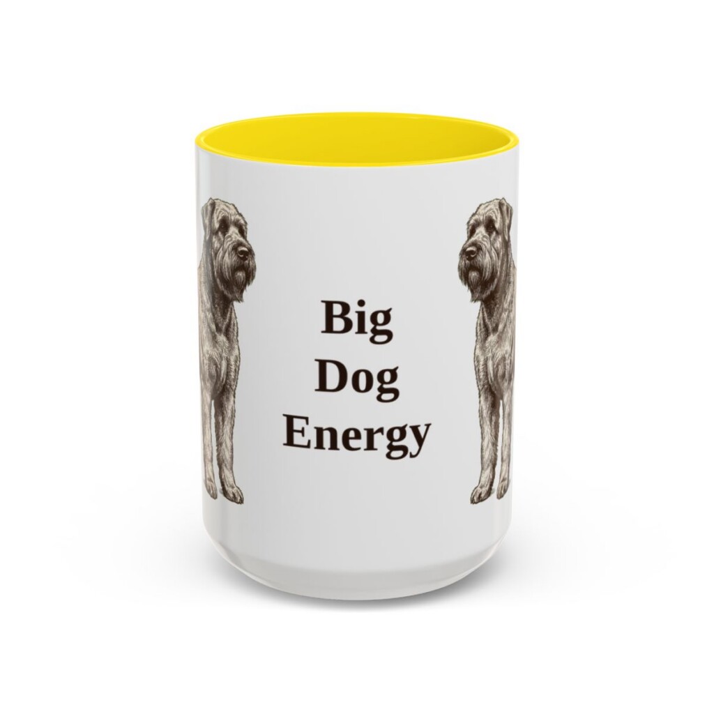 15oz Funny Black Russian Terrier Mug, Yellow, front view