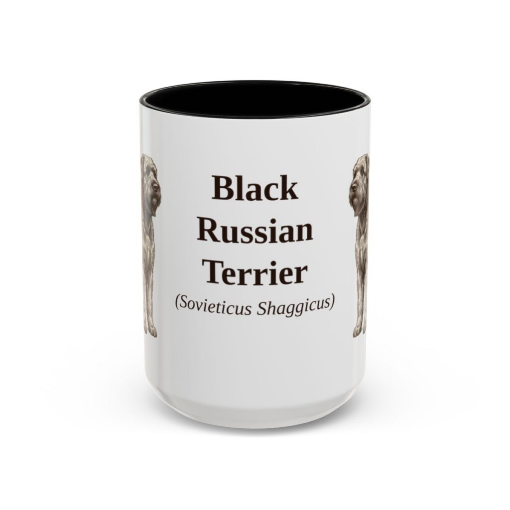 15oz Black Russian Terrier Latin Mug, Black, front view
