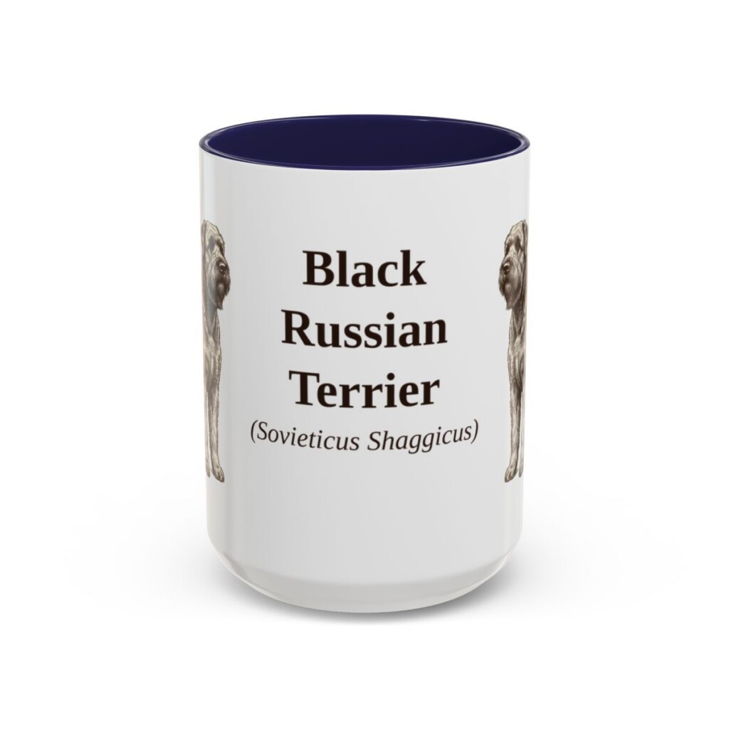 15oz Black Russian Terrier Latin Mug, Navy, front view