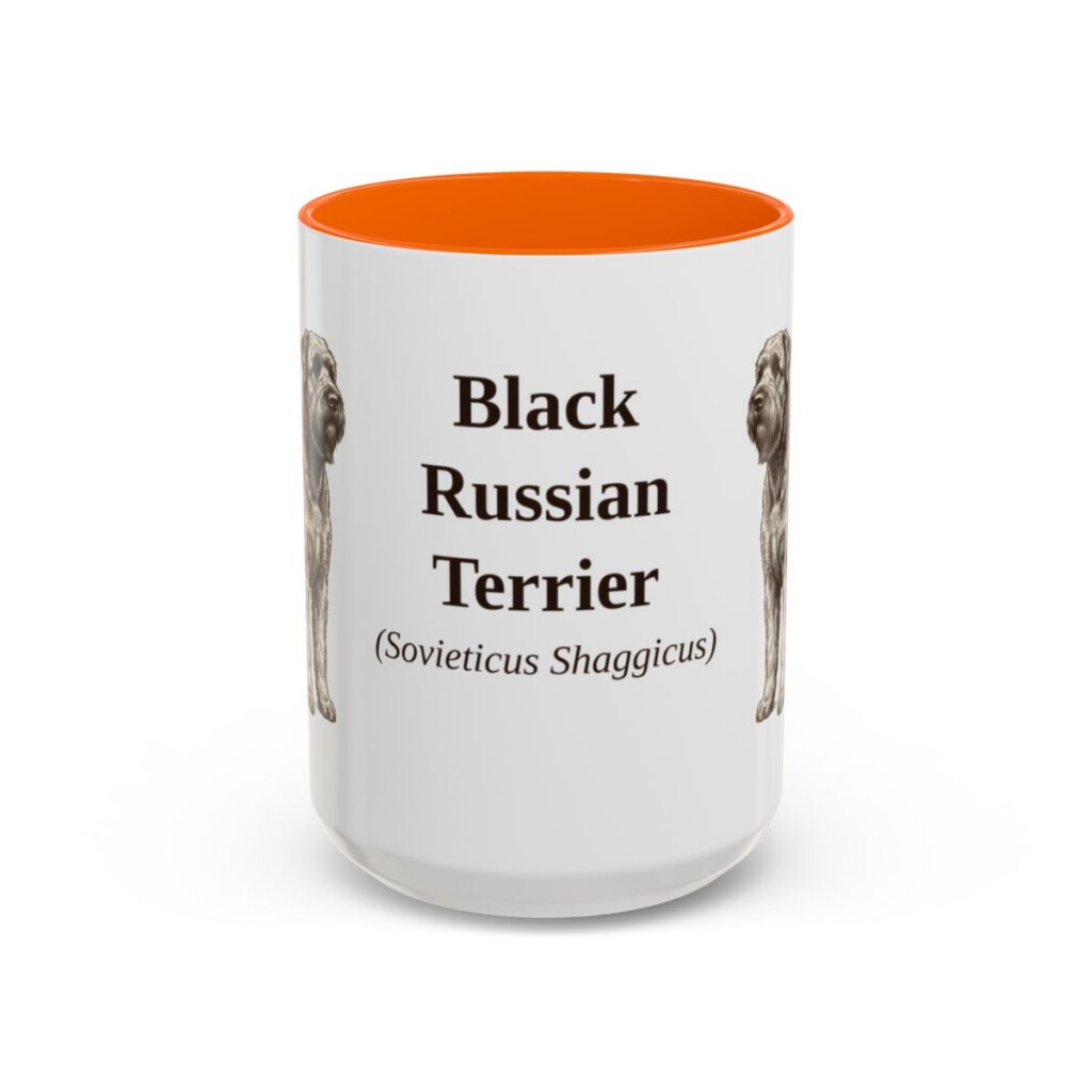 15oz Black Russian Terrier Latin Mug, Orange, front view