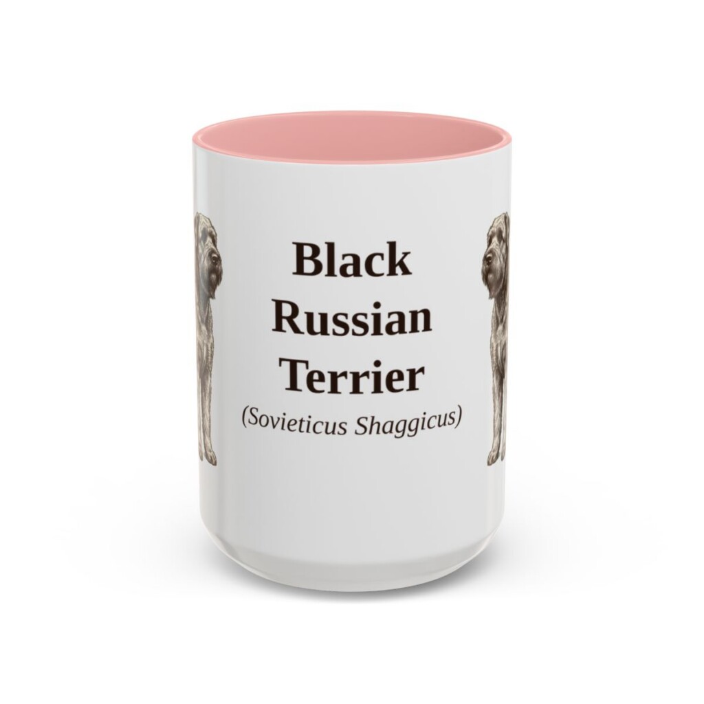 15oz Black Russian Terrier Latin Mug, Pink, front view