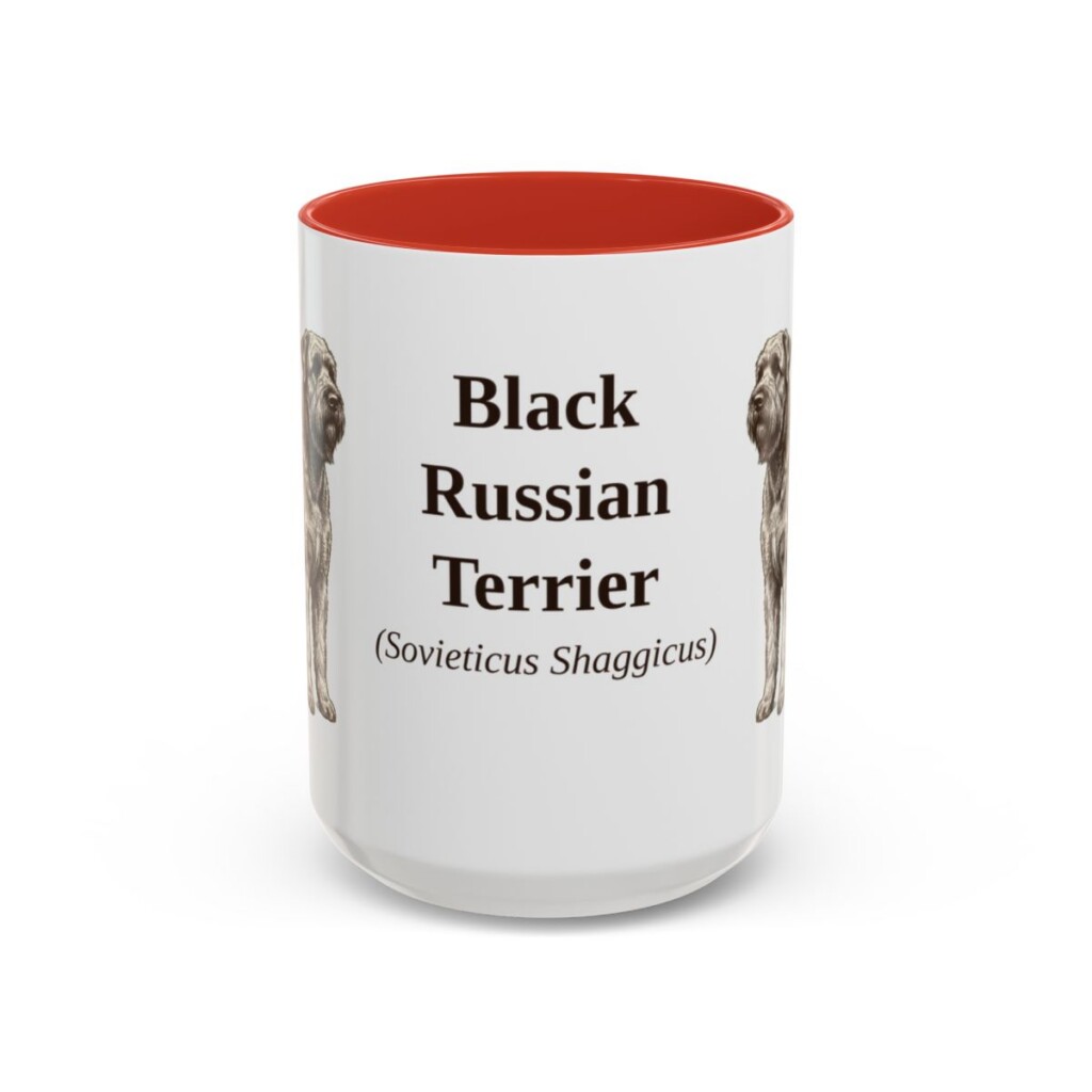 15oz Black Russian Terrier Latin Mug, Red, front view