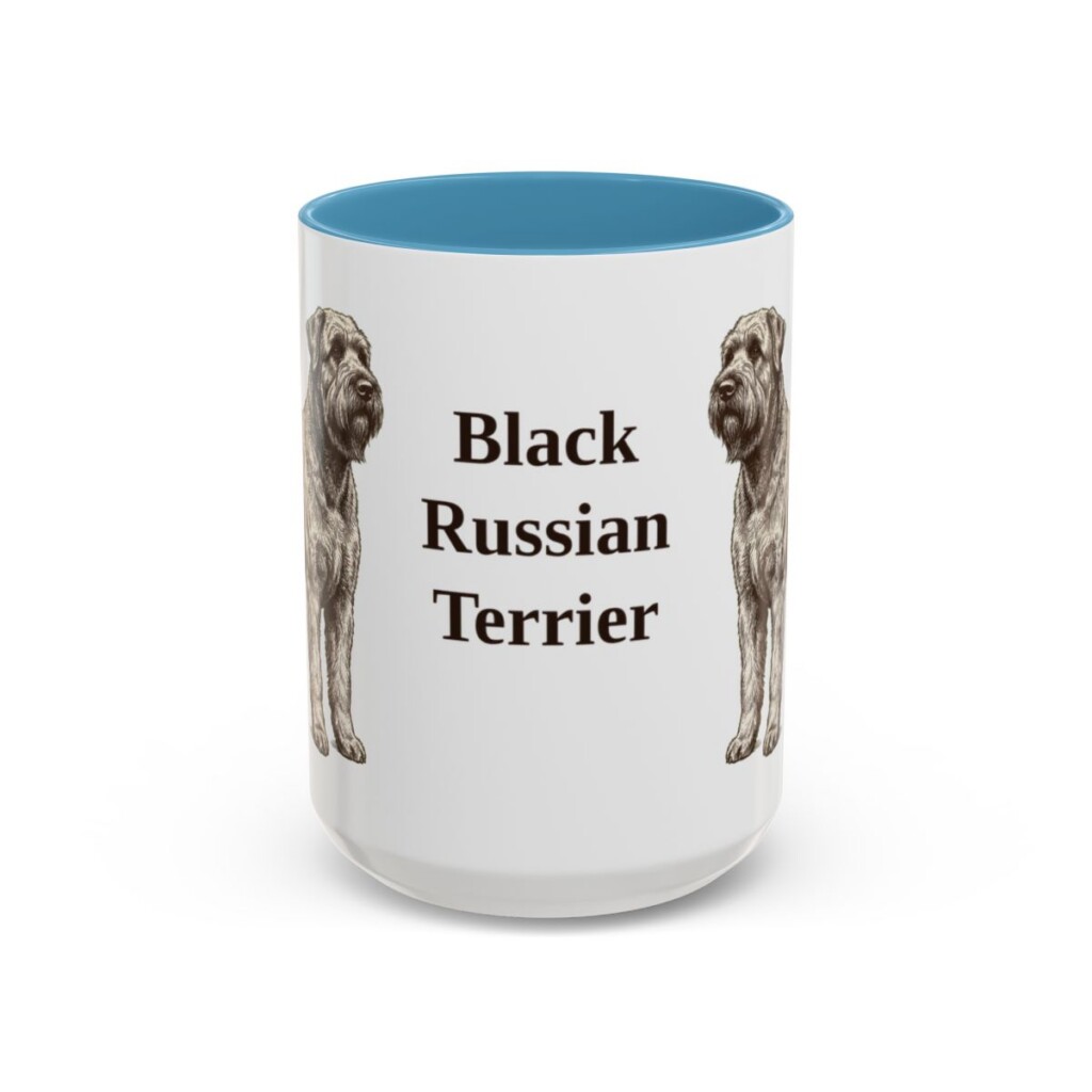 15oz Black Russian Terrier Mug, Light Blue, front view
