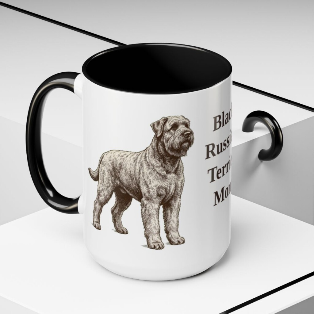 15oz Black Russian Terrier Dog Mom Mug, Black, lifestyle photo