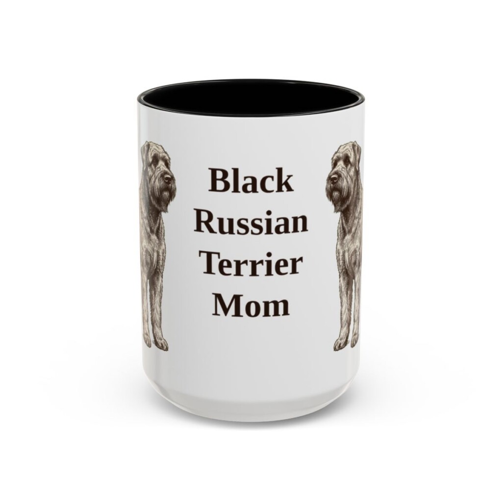 15oz Black Russian Terrier Dog Mom Mug, Black, front view