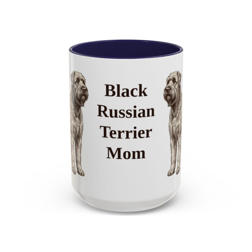 15oz Black Russian Terrier Dog Mom Mug, Navy, front view