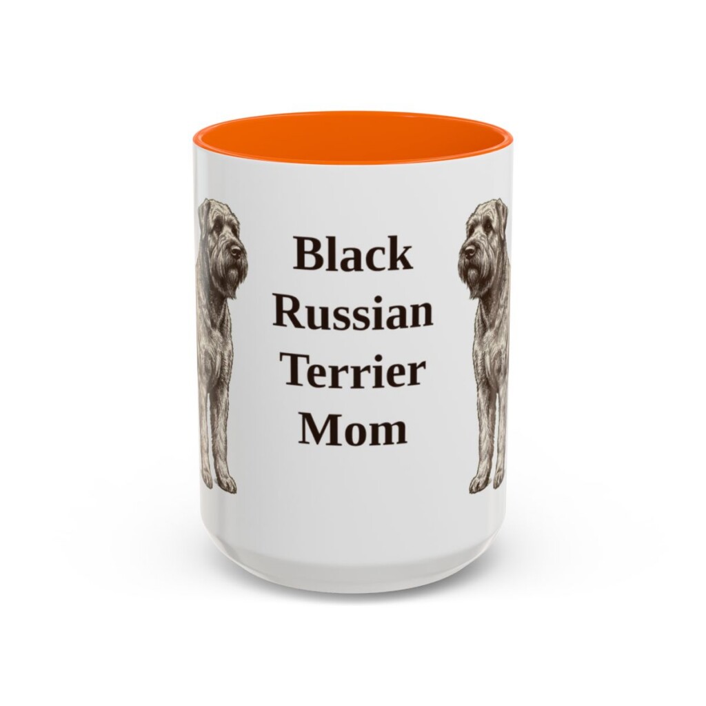 15oz Black Russian Terrier Dog Mom Mug, Orange, front view