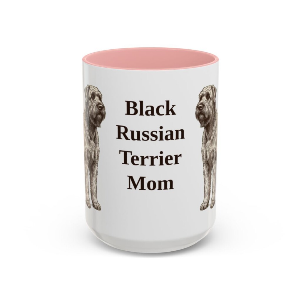 15oz Black Russian Terrier Dog Mom Mug, Pink, front view