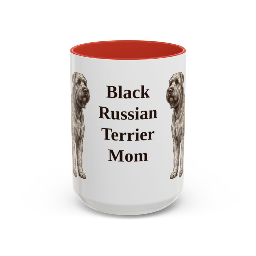15oz Black Russian Terrier Dog Mom Mug, Red, front view